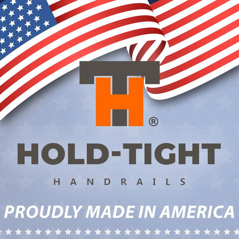 Hold-Tight Handrails logo with American flag background and 'Proudly Made in America' text.