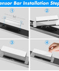 Wii Wired Sensor Bar And HDMI Adapter Bundle installation steps showing mounting process on top of a TV.