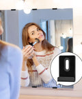 6 Piece Heavy Duty Metal Mirror Clips Set For Wall Mounting Powder Coated Rust Resistant J Brackets With Bulletproof Grip And Easy Zero Hassle Setup For Big Heavy Mirrors Matte Black, shown in use on vanity mirror.
