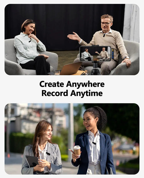 Wireless Lavalier Microphone With Charging Case For IPhone Android And Laptop AI Noise Reduction in a recording setup