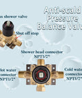Image showing components of Boss Brushed Gold Shower Faucet Valve Kit For Wall Mounted Shower Fixtures Complete Mixer With Single Function Trim Kit Set