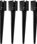 Four black Heavy Duty 24 Inch Fence Post Ground Spike Anchor 4x4 Metal Black Powder Coated For Easy Install No Digging Concrete Not Required
