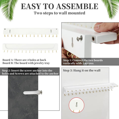 Wall Mounted Necklace Holder And Solid Wood Vanity Organizer With Thirty Hooks To Keep Long Chains Rings And Bracelets Completely Tangle Free And Slick For Your Daily Bling Setup