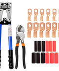 Battery Cable Crimping Tool Kit With AWG 8 To 1 0 Lug Crimper and Cable Cutter, Copper Ring Terminals, Heat Shrink Tubing
