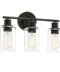 Three-Light Slick Oil Rubbed Bronze Bathroom Vanity Light With Clear Glass Shades Waterproof Modern Wall Sconce Over Mirror
