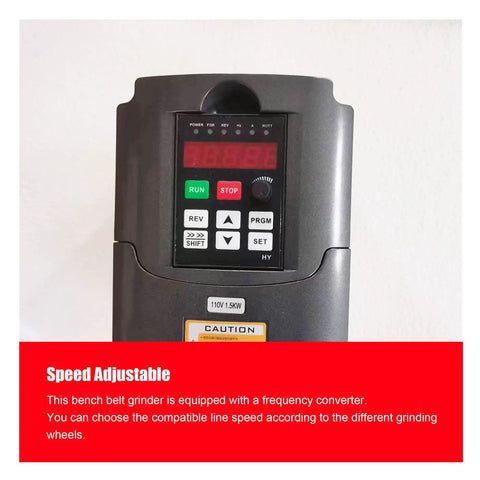 Heavy-Duty Shop Beast 71 Inch Belt Grinder Vertical And Horizontal Modes With Stepless Speed Adjustment Up To 2840 RPM control panel