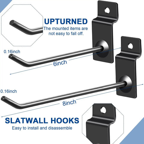 100 Pack Slatwall Hooks For Slat Wall Panels Heavy Duty Metal Hangers Set In Black 6 And 8 Inch Ideal For Garage Shop Retail Displays Organize Your Gear