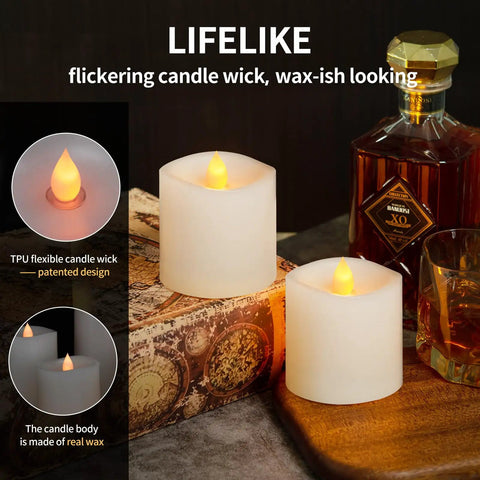 Realistic 3 Inch Flameless Candles Set of 2 With Remote Flicker That Feels Real Battery Powered by 2AA Up To 600 Hours Timer