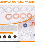 Oil Drain Plug Gasket And Crush Washer Set With 14 Sizes Aluminum And Copper Flat Washers For Automotive M10 M11 M12 M14 M16 M18 M20 Replacement Kit For Oil Pan Seals And Drain Plug Threads DIY Friendly