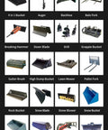 Attachment tools for Compact Skid Steer Loader With Quick Tach System for versatile use in barn cleaning and debris removal.