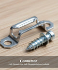 Heavy Duty Invisible Furniture Connectors For Cabinet Assembly And DIY Woodworking 100 Pcs Silver Hidden Joint Clamps close-up of steel connector and screw.