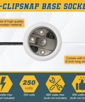 Four Pack Medium Base E26 Ceramic Screw In Lighting Socket With White Decor Ring And Six Inch Pre Wired Lead For Led And Halogen Bulbs Hella Reliable With No Drama Setup, close-up view of socket.