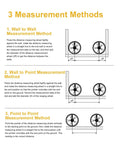 Infographic showing 3 measurement methods using Distance Measuring Wheel Ergonomic Folding Design with Digital Display.