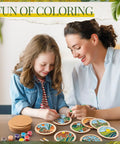Mother and daughter painting 12 Pcs Wooden Coasters Craft Kit Paint Your Own Coaster Set With Landscape Prints For Adults And Beginners Diy Coaster Kit Mandala Art Supplies With Cork Pads Acrylic Paint 12 Colors 2 Brushes And Palette