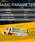 R Line 550mAh 4S 14.8V 95C Lipo Battery Pack With XT30 Plug for FPV Racing Quad Copter dimensions and features