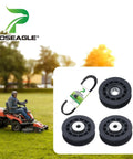 2 Pack Idler Pulley and Belt Kit for LC221A Series 3 Eighths Inch Width, 64 Inch Length With Replacement Pulleys shown in garden
