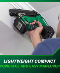User operating 18V MultiVolt Brushless Compact Cordless Brad Nailer Kit With 2.0Ah Battery Drives Five Eighths To Two Inch Nails Beast Pro Grade Nailing Tool for trim work.