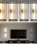 Keep Your Home Lit Tonight With These Rechargeable Wall Sconces Set Of Two Packed With A Solid 10000mAh Battery For Nonstop Glow And Dimmable 4Cct Tones To Match Any Room Vibe In Sleek Gold Finish, showcasing 4 color temperatures and brightness levels.