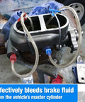 Master Cylinder Bleeder Kit Replacement For 13911 With 22 Inch Clear Hose Clips SAE And Metric Fittings in use on master cylinder