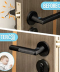 Comparison showing door with and without Clear Stick-On Cabinet Door Bumpers Pack Of 40 For Quiet Closings And Wall Protection.