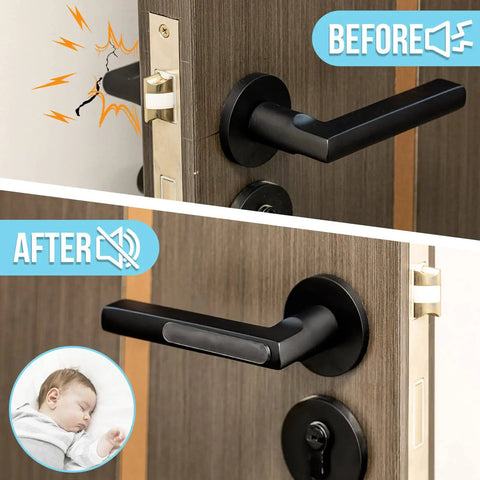 Comparison showing door with and without Clear Stick-On Cabinet Door Bumpers Pack Of 40 For Quiet Closings And Wall Protection.