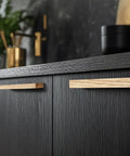 Two Pack Beech Wood Cabinet Handles for Cabinet Cupboard Door Drawer Dresser Solid Wood Pulls with Natural Wood Grain 192mm shown on dark cabinet