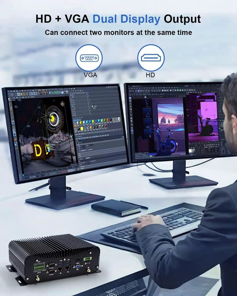 Rugged Industrial Mini Pc Packing Intel Core I7 10510U With 64Gb Ram And 256Gb Ssd Cruising On Windows 11 Pro With Gigabit Lan Dual Display and six com ports beside dual monitors in use.