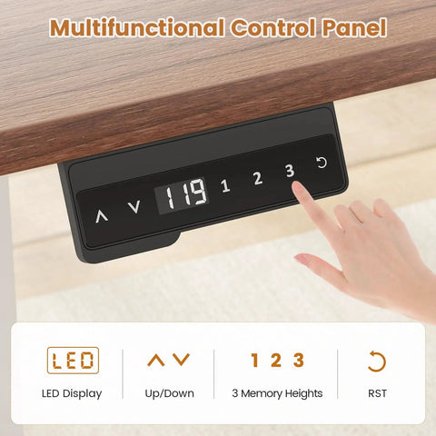 Control panel of L Shaped Standing Desk With Storage Drawers And Power Outlets, 55 Inch Height Adjustable Corner Desk