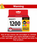 PGI-1200XL Four Color Ink Value Pack for MAXIFY printers box with warning label about using non-Canon ink cartridges.