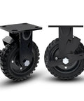 Beefy 8 Inch Caster Wheel With Brake Set Of 2 1100 Lbs Capacity Black Rim Solid Rubber Cast Iron Outdoor