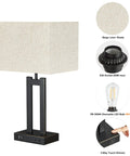 Table Lamps Set Of 2 With USB Charging Ports And AC Outlet, 3 Way Dimmable Touch Control Nightstand Lamps, Beige Linen Shade, LED Bulb Included