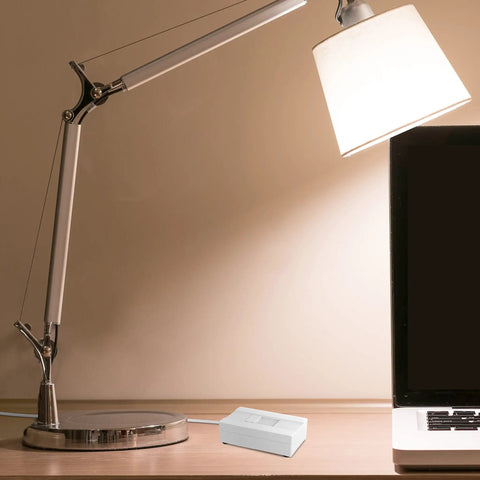 Table Top Plug In Dimmer For Lamps With Quiet Slide Control No Pro Needed Easy Plug In Installation on desk with lamp