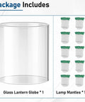 10 Pack Propane Lantern Mantles With Glass Globe Replacement For Fueled Lanterns, includes glass globe and 10 mantles