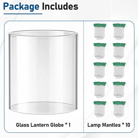 10 Pack Propane Lantern Mantles With Glass Globe Replacement For Fueled Lanterns, includes glass globe and 10 mantles
