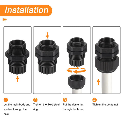 Installation steps for 20 Pcs Nylon Cable Gland Kit With 1/4 3/8 1/2 3/4 And 1 Inch Fittings Black For Electrical Panels And Enclosures
