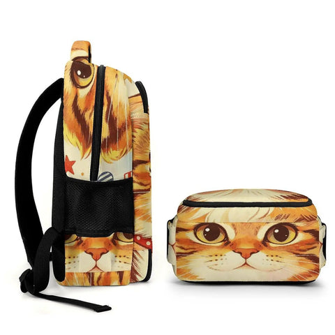 Printed Cat Theme Backpack For Everyday Use Dope Unisex Large Capacity Daypack with visible side and front cat design