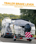 Heavy Duty Mechanical Trailer Brake Lever Replacement Handle For Rv And Travel Trailer shown towing boat trailer on road.