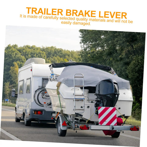 Heavy Duty Mechanical Trailer Brake Lever Replacement Handle For Rv And Travel Trailer shown towing boat trailer on road.