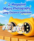 2 In 1 Digital Kids Microscope And Telescope With 2 Inch LCD Screen, 1000X Magnification For Bug Exploration And Nature Discovery, 10X Telescope For Distant Views Of Plants And Birds, Fun STEM Toy For Curious Explorers. yellow toy lens close-up