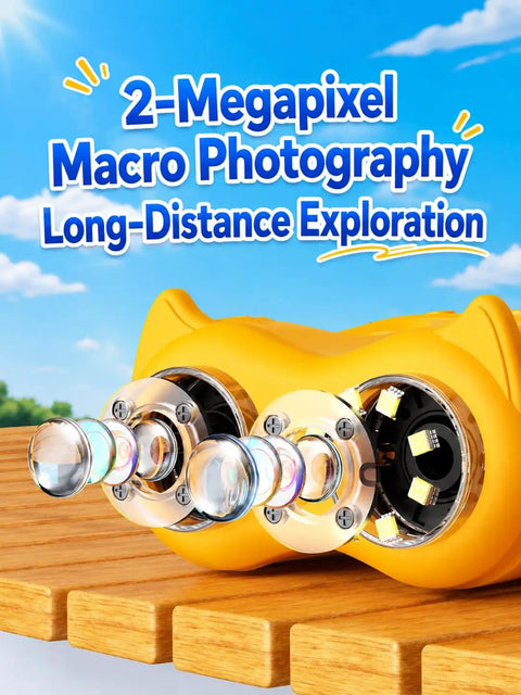 2 In 1 Digital Kids Microscope And Telescope With 2 Inch LCD Screen, 1000X Magnification For Bug Exploration And Nature Discovery, 10X Telescope For Distant Views Of Plants And Birds, Fun STEM Toy For Curious Explorers. yellow toy lens close-up