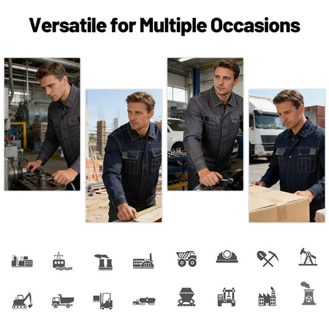 Custom Heavy Duty Work Jacket For Men And Women, Rugged Tear Resistant Mechanic Outerwear, Personalized Company Logo team gear in use.