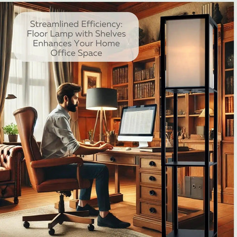 Corner Floor Lamp With Shelves For Living Room And Bedroom Cozy Bookshelf Lamp with Wooden Shelves in Home Office