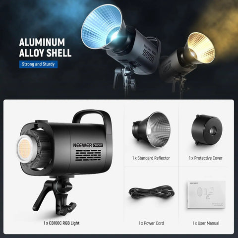 CB100C 130W RGB LED Video Light With App And 2.4G Wireless Remote, 360 Degrees Full Color Illumination, aluminum shell design