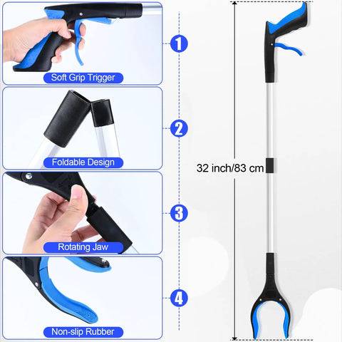 6 Pack 32 Inch Heavy Duty Lightweight Trash Grabber With Ergonomic Handle And Non Slip Grip For Outdoor Home Garden Cleanup 360 Degree Rotating Head With Magnetic Tip For Easy Metal Pickups