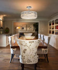 Lit Modern Crystal Chandelier Pendant Light Fixture with Three Lights Black Cage Drum Shade 15.75 Inch Dining Room