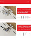 Instructions for Soft Close Cabinet Hinges 40 Pack For Face Frame Doors Half Inch Overlay Concealed Cup installation options.