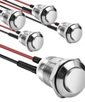 12mm Momentary Push Button Switch 5 Pack Stainless Steel Aluminum Alloy Waterproof IP66 IK09 Built To Last In Rugged Environments 2A At 12 And 24V DC And 1A At 250V AC, wired