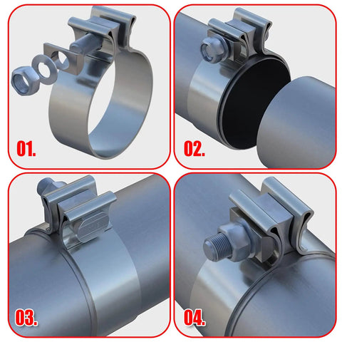 Badass 4 Inch Exhaust Clamp Pair 4 Narrow Band Muffler Clamps Built From Premium 304 Stainless Steel For Sliding Pipe Sections Together Without Any Sweat Creates A Rock Solid Seal On Every Muffler Or Catalyst Hookup Fast