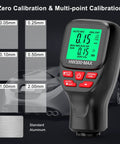 All Around Paint Thickness Gauge 0-2000um With LCD Readout Auto Substrate Detection 3 Probe Modes 3 Unit Switching Works On Steel Metal Plastic Glass PVC Battery Indicator Auto Shutoff Pro Grade zero calibration and aluminum standard