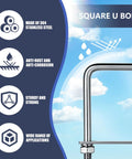 4 Pack M8 Square U Bolts 2 Inch Wide 304 Stainless Steel With Nuts Plate And Washers showing rust resistance features